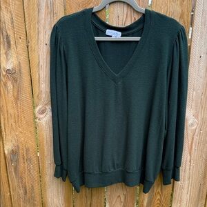 Dark Green Cozy Knit V-Neck Sweater